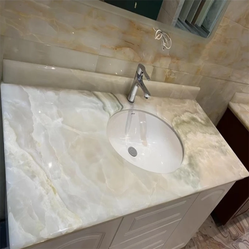 White Onyx Stone Vanity Top Cabinet For Bathroom& Home White Onyx Stone Vanity Top Cabinet For Bathroom& Home
