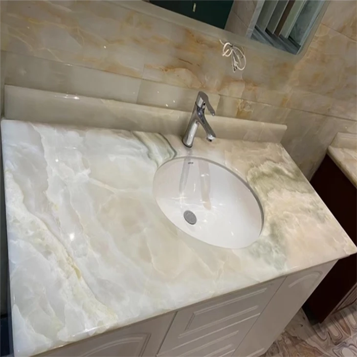 White Onyx Stone Vanity Top Cabinet For Bathroom& Home